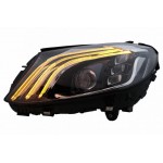 Μπροστινά Φανάρια Set Για Mercedes-Benz C-Class W205 14-20 Upgrade To Maybach Full Led Drl Μαύρα Με Μοτέρ Carner