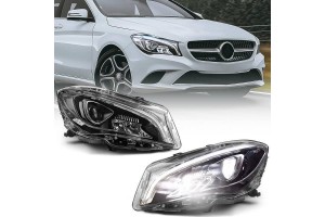 Μπροστινά Φανάρια Set Για Mercedes-Benz Cla W117 13-19 Upgrade Σε Facelift Look Μαύρα Full Led Drl Με Μοτέρ Carner