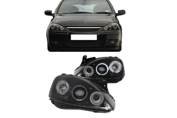 Μπροστινά Φανάρια Set Για Opel Corsa C 00-06 Angel Eyes Μαύρα H1/H1 Sonar