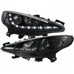 Μπροστινά Φανάρια Set Για Peugeot 207 06-12 Drl Μαύρα H7/H1 Sonar