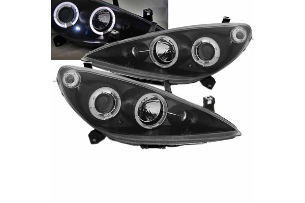 Μπροστινά Φανάρια Set Για Peugeot 307 01-05 Angel Eyes & Led Μαύρα H1/H1/H1 Manual Sonar