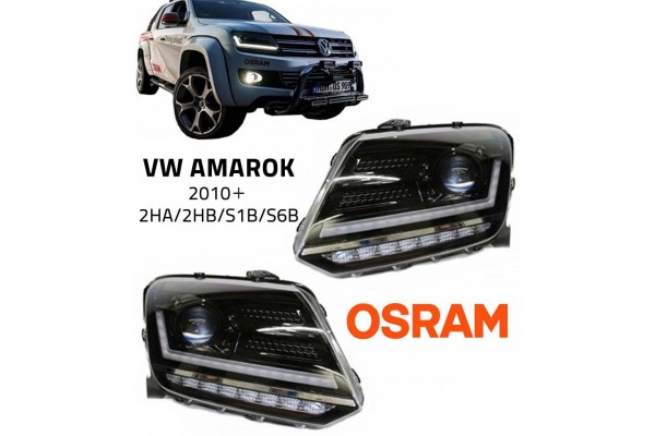 Μπροστινά Φανάρια Set Για Vw Amarok 2010+ Drl Full Led Halogen Version Μαύρα LEDHL107-BK Osramledriving