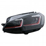 Μπροστινά Φανάρια Set Για Vw Golf 7.5 17-19 Facelift Drl & Dynamic Signal Μαύρα Με Κόκκινη Γραμμή Gti Look H7 Με Μοτέρ Carner