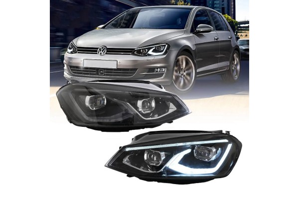 Μπροστινά Φανάρια Set Για Vw Golf Vιi (7) 12-17 Mk8 Golf Look Dynamic Start Drl & Φλας Μαύρα Full Led Με Μοτέρ Vland