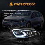 Μπροστινά Φανάρια Set Για Vw Golf Vιi (7) 12-17 Mk8 Golf Look Dynamic Start Drl & Φλας Μαύρα Full Led Με Μοτέρ Vland