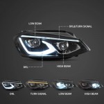 Μπροστινά Φανάρια Set Για Vw Golf Vιi (7) 12-17 Mk8 Golf Look Dynamic Start Drl & Φλας Μαύρα Full Led Με Μοτέρ Vland