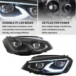 Μπροστινά Φανάρια Set Για Vw Golf Vιi (7) 12-17 Mk8 Golf Look Dynamic Start Drl & Φλας Μαύρα Full Led Με Μοτέρ Vland