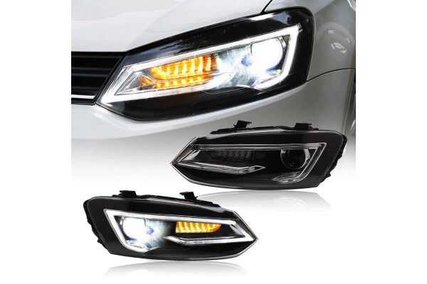 Μπροστινά Φανάρια Set Για Vw Polo 6R/6C 09-17 Drl Tube & Dynamic Φλας H7 Με Μοτέρ V-Land