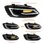 Μπροστινά Φανάρια Set Για Vw Polo 6R/6C 09-17 Drl Tube & Dynamic Φλας H7 Με Μοτέρ V-Land