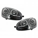 Μπροστινά Φανάρια Set Για Vw Golf V (5) 03-08 Bi-Xenon Projectors Gti / R32 Look Μαύρα H7/H7 Με Μοτέρ & E-Mark Carner