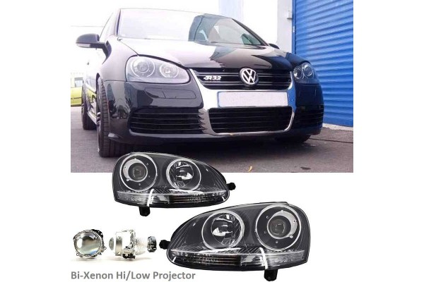 Μπροστινά Φανάρια Set Για Vw Golf V (5) 03-08 Bi-Xenon Projectors Gti / R32 Look Χρώμιο H7/H7 Με Μοτέρ & E-Mark Carner