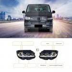 Μπροστινά Φανάρια Set Για Vw Transporter T6 15-20 Drl Full Led Μαύρα Με Μοτέρ Carner Με Δυναμικό Φλας