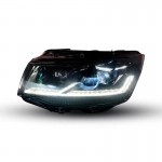 Μπροστινά Φανάρια Set Για Vw Transporter T6 15-20 Drl Full Led Μαύρα Με Μοτέρ Carner Με Δυναμικό Φλας