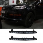 Μπροστινά Φλας Για Audi Q7 4L (2006-2009) Facelift Design Led & Drl Μάυρο/Χρώμιο 2 Τεμάχια