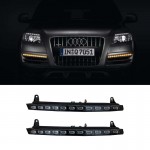 Μπροστινά Φλας Για Audi Q7 4L (2006-2009) Facelift Design Led & Drl Μάυρο/Χρώμιο 2 Τεμάχια