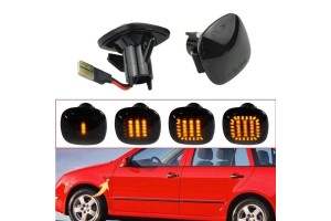 Πλαϊνά Φλας Φτερού Για Audi A3 8L 96-00 / A4 B5 94-98 / Skoda Octavia 97-04 / Fabia 00-04 Τετράγωνα Led Dynamic Φιμέ 2 Τεμάχια