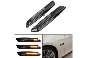 Πλαϊνά Φλας Φτερού Για Bmw 1 E81 / E82 / E87 / E88 / 3 E90 / E91 / E92 / E93 / X1 E84 / X3 E83 / F10 Look Led Dynamic Γυαλιστερό Μαύρο / Φιμέ 2 Τεμάχια