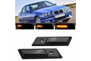 Πλαϊνά Φλας Φτερού Για Bmw 3 E36 90-96 / 3 E30 / 5 E34 88-95 / 7 E32 86-94 Βιδωτό Led Dynamic Black/Smoke 2 Τεμάχια