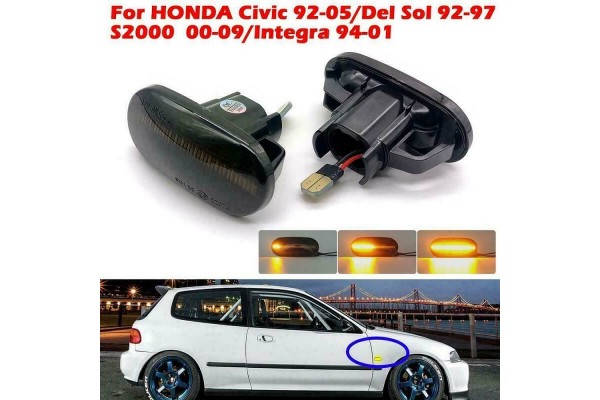 Πλαϊνά Φλας Φτερού Για Honda Civic 92-95 / Crx Del Sol 92-97 Led Dynamic Φιμέ 2 Τεμάχια