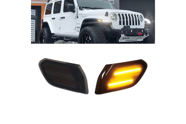 Πλαϊνά Φλας Φτερού Για Jeep Wrangler Jl 18+ Φιμέ Led 2 Τεμάχια