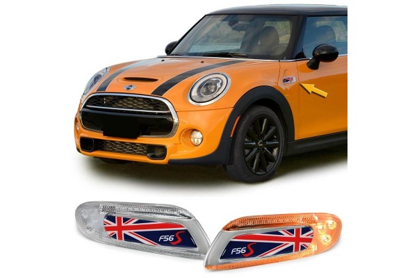 Πλαϊνά Φλας Φτερού Για Mini Cooper F56 13+ Union Jack Flag Blue Led White 2 Τεμάχια