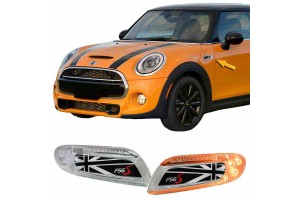 Πλαϊνά Φλας Φτερού Για Mini Cooper F56 13+ Union Jack Flag Black Led White 2 Τεμάχια