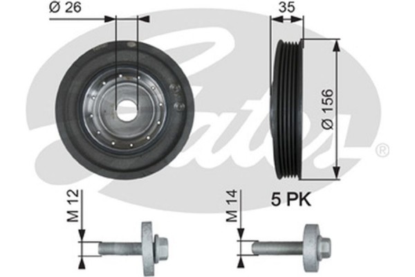 Gates Τροχαλία ιμάντα, Στροφαλοφόρος Άξονας - TVD1007A