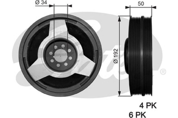 Gates Τροχαλία ιμάντα, Στροφαλοφόρος Άξονας - TVD1030