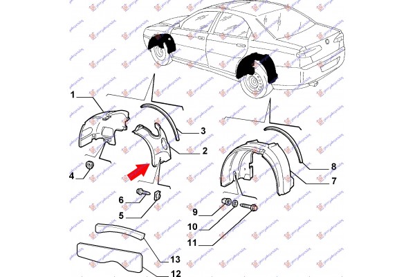 Θολος Εμπρος Πλαστικος (ΠΙΣΩ ΚΟΜΜ) Αριστερα Alfa Romeo 166 98-07 - 014200832