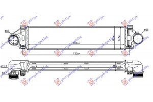 Ψυγειο Intercooler 2.0 T/ (3.0 T6) Βενζινη / 2.0 D / (2.4 D5) Πετρελαιο (660x145x64) Παροχες Ισια Volvo S80 06-13 - 060106220