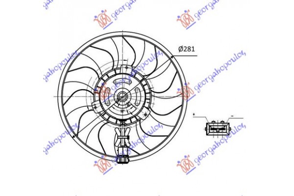 Βεντιλατερ A/C (ΜΟΤΕΡ+ΦΤΕΡΩΤΗ) (2pin) (280mm) (ΤΕΤΡΑΓΩΝΗ ΦΙΣΑ) (ΜΕ ΚΑΛΩΔΙΟ) Vw Transporter (T4) 91-96 - 063606440