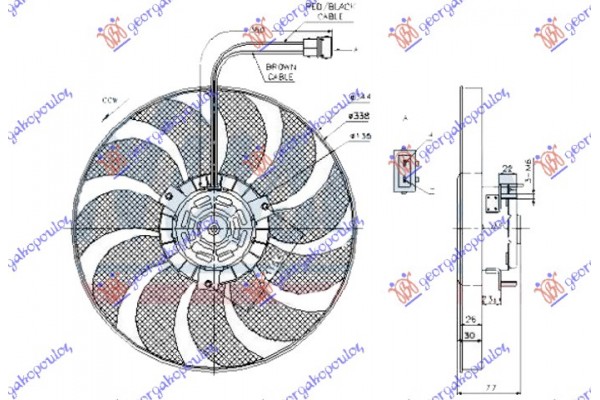 Βεντιλατερ A/C (ΜΟΤΕΡ+ΦΤΕΡΩΤΗ) (2PIN)(345MM) (ΤΕΤΡΑΓΩΝΗ ΦΙΣΑ) (ΜΕ ΚΑΛΩΔΙΟ) Vw Transporter (T4) 91-96 - 063606445