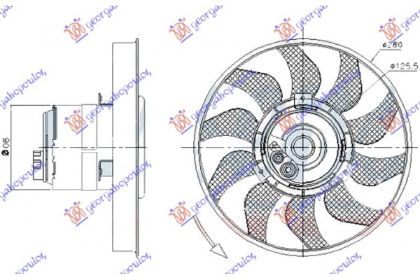 Βεντιλατερ A/C (ΜΟΤΕΡ+ΦΤΕΡΩΤΗ) (2PIN) (280MM) (ΧΩΡΙΣ ΚΑΛΩΔΙΟ) Vw Transporter (T4) 91-96 - 063606450