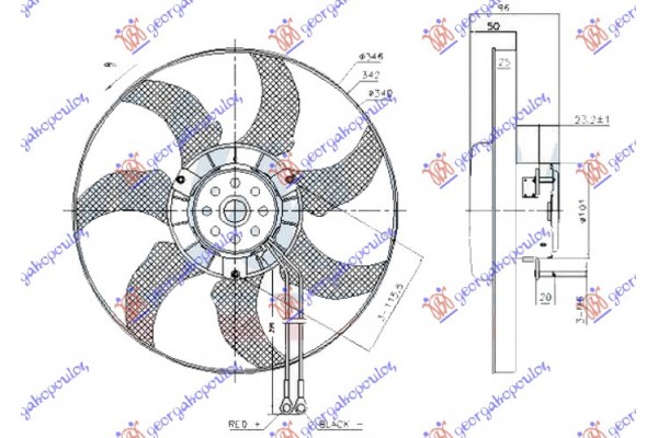 Βεντιλατερ A/C (ΜΟΤΕΡ+ΦΤΕΡΩΤΗ) (340MM) (2 ΚΑΛΩΔΙΑ) Vw Transporter (T4) 91-96 - 063606460