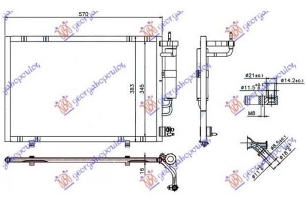 Ψυγειο A/C ΒΕΝΖ.-1,4TDCi (530x350x16) 11- (KOYO) Ford Fiesta 08-13 - 072606425