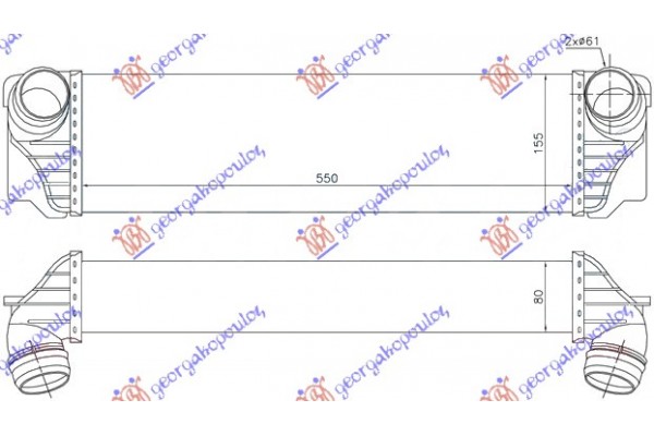 Ψυγειο INTERC.2,0-3,0 Πετρ (550x172x80) (& GT/F07) Bmw Series 5 (F10/11) 13-16 - 160106210