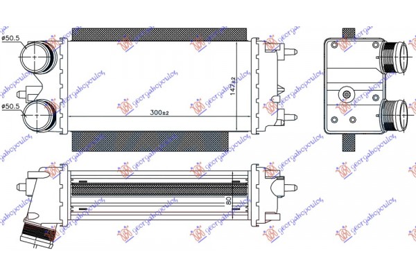 Ψυγειο Intercooler 1.5-1.6 Tdci Παροχες Ισιες Φ50.5 (300x147x80) Ford TRANSIT/TOURNEO Courier 13- - 327006210