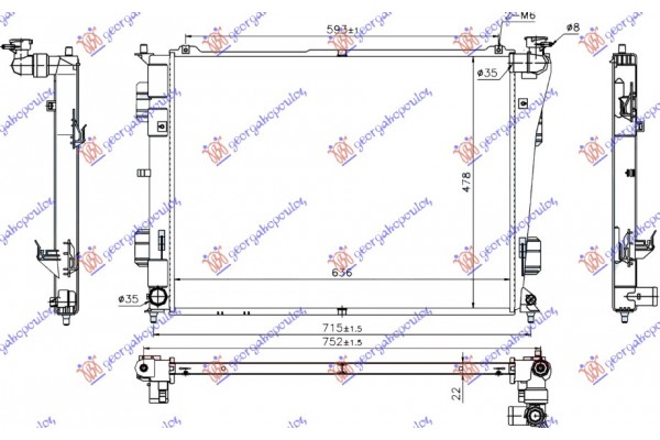 Ψυγειο Νερου 2.0-2.4 Μηχανικο Βενζινη (635x480x16) Hyundai Sonata 11-15 - 367106300