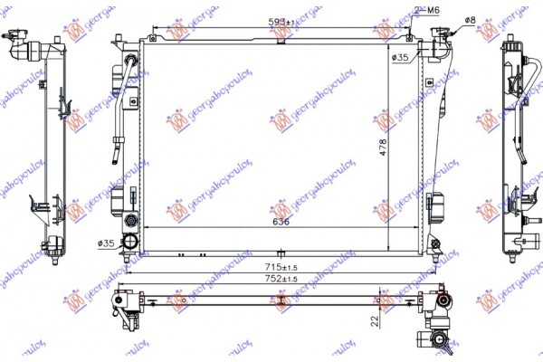 Ψυγειο Νερου 2.0-2.4 Αυτοματο Βενζινη (635x480x16) Hyundai Sonata 11-15 - 367106310