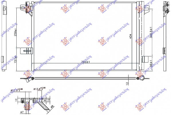 Ψυγειο A/C 2.0 TFSI/2.0 Tdi (70x43.4x1.2) Vw Transporter (T6.1) 19-22 - 879206400