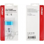 Φορτιστής Αναπτήρα Και Battery Check (Βολτόμετρο) Αυτοκινήτου Amio (01028) Με 2 Usb Λευκός-Γαλάζιος 1 Τεμάχιο-4
