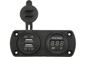 Φορτιστής Αναπτήρα Αυτοκινήτου Και Battery Check (Βολτόμετρο) Με 2 Usb 5V 1A Μαύρος1 Τεμάχιο