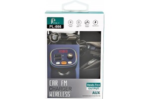 Fm Transmitter ΡL-666 Με Bluetooth, 2 Usb Και Οθόνη Lcd Μαύρο 1 Τεμάχιο