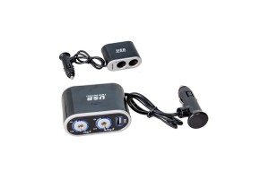 Προέκταση Αναπτήρα Διπλή Με Usb Και Διακόπτες Μαύρη 0115