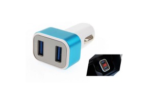 Φορτιστής Αναπτήρα Και Battery Check (Βολτόμετρο) Αυτοκινήτου Amio (01028) Με 2 Usb Λευκός-Γαλάζιος 1 Τεμάχιο