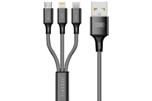 Καλώδιο Usb Φόρτισης Και Μεταφοράς Δεδομένων Earldom EC-IMC017 3 In 1 Carbon 1.2m 1 Τεμάχιο