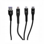 Καλώδιο Usb Φόρτισης Και Μεταφοράς Δεδομένων 3πλό Για Smartphone, Type-C Και Iphone 5A 1Τμχ