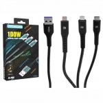 Καλώδιο Usb Φόρτισης Και Μεταφοράς Δεδομένων 3πλό Για Smartphone, Type-C Και Iphone 5A 1Τμχ