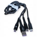 Καλώδιο Usb Φόρτισης Και Μεταφοράς Δεδομένων 3πλό Για Smartphone, Type-C Και Iphone 5A 1Τμχ