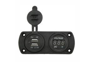Φορτιστής Αναπτήρα Αυτοκινήτου Και Battery Check (Βολτόμετρο) Με 2 Usb 5V 1A Μαύρος1 Τεμάχιο